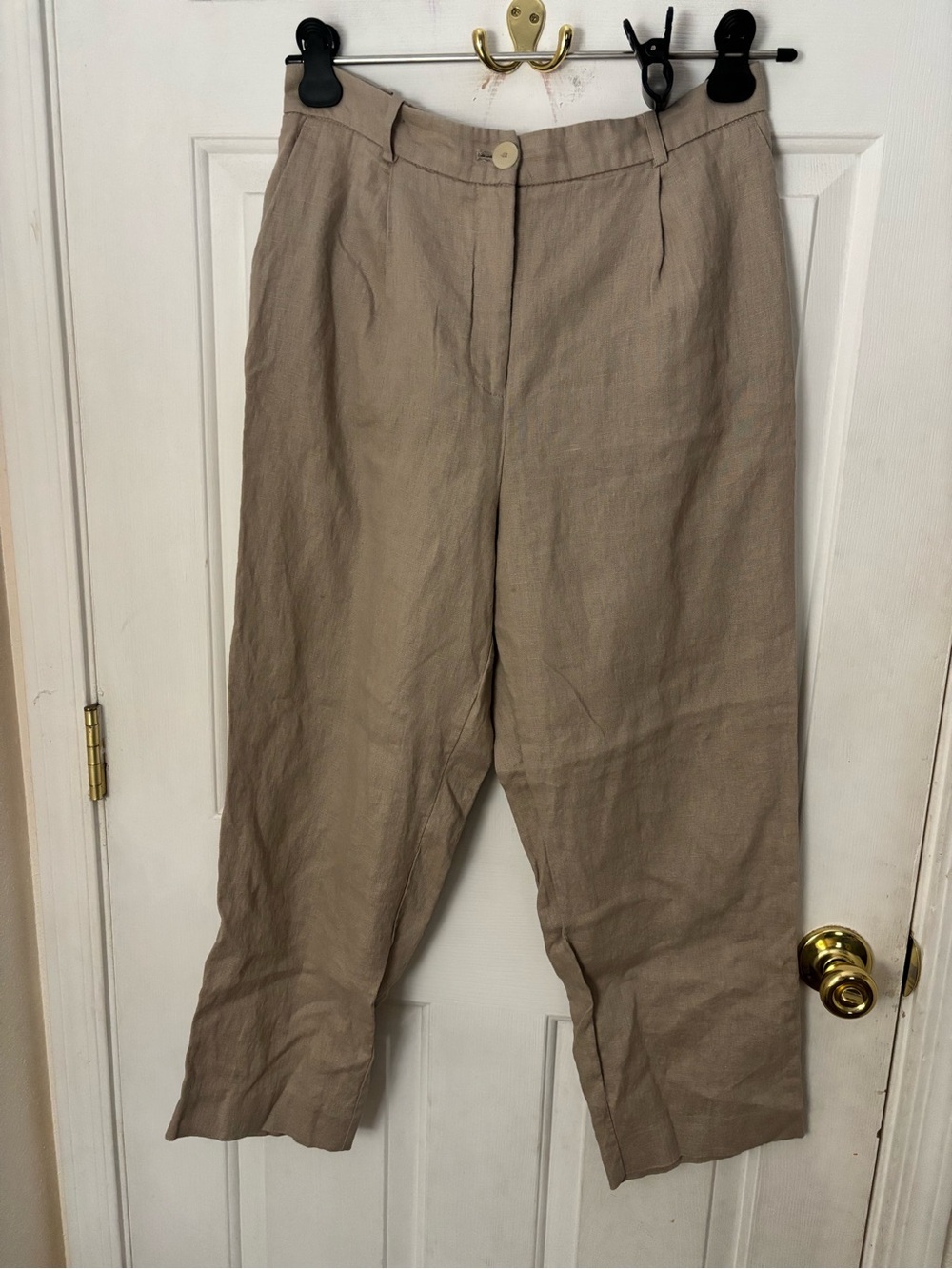 Mango Neutral Beige Straight-Leg Linen-Blend Pants